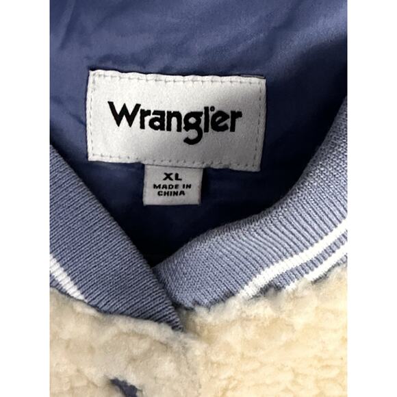 Wrangler Free People Varsity Teddy Sherpa Bomber Jacket Women Sz XL Lined Retro - Picture 8 of 16
